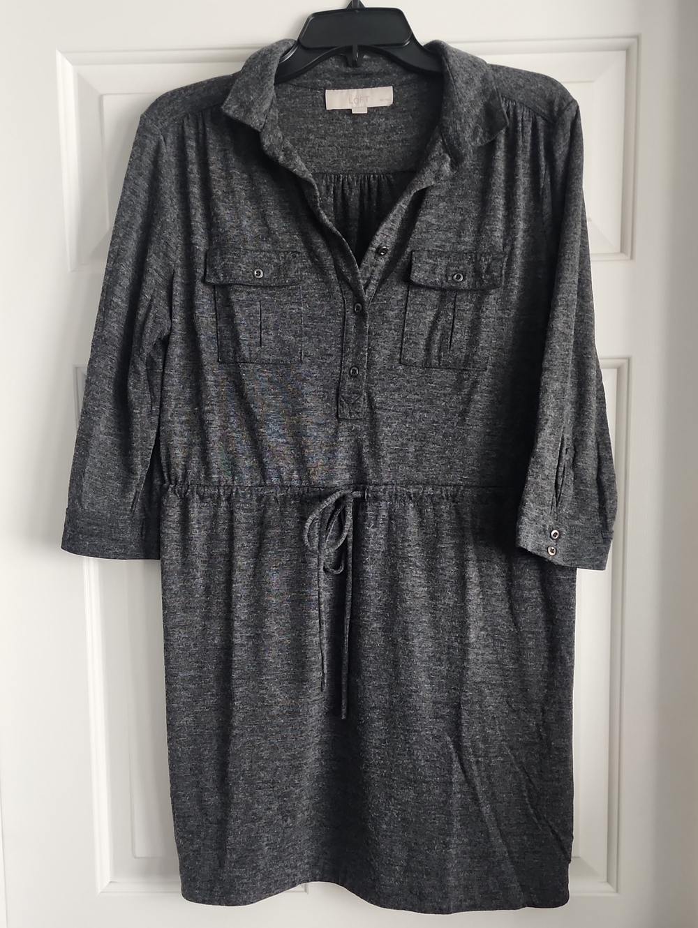 LOFT Charcoal Gray Long Sleeve Shirt Dress